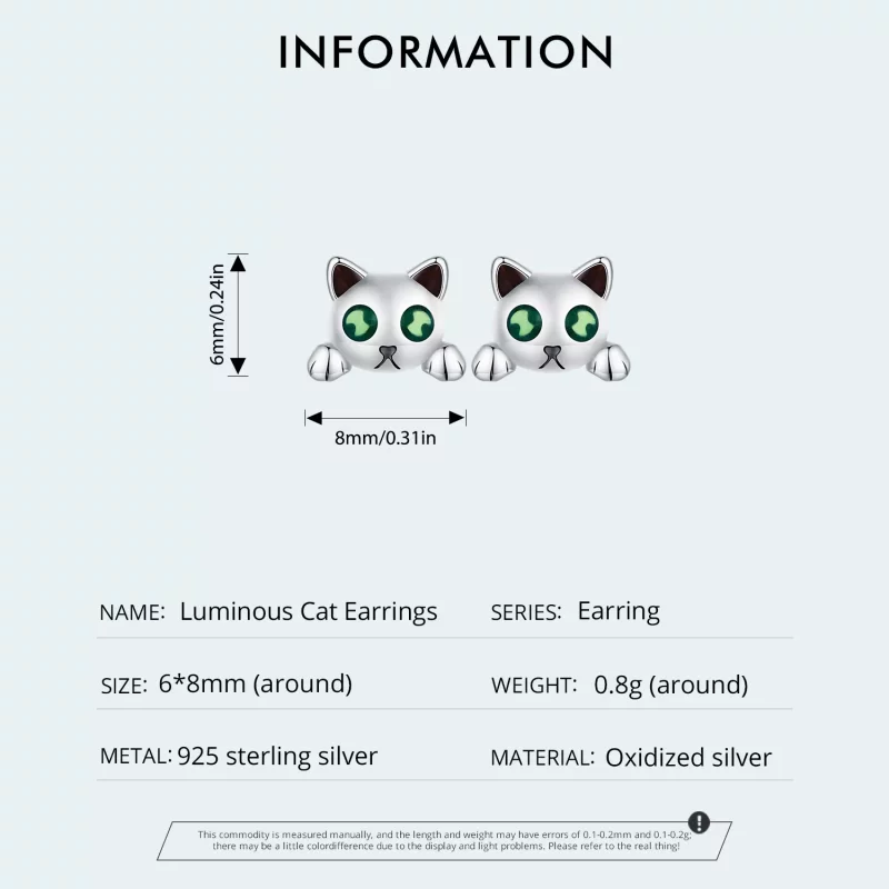 (afbeelding voor) Pandora-stijl Glow-In-The-Dark Studs Oorbellen met Kattenmotief - SCE1643 - Bekijken 5