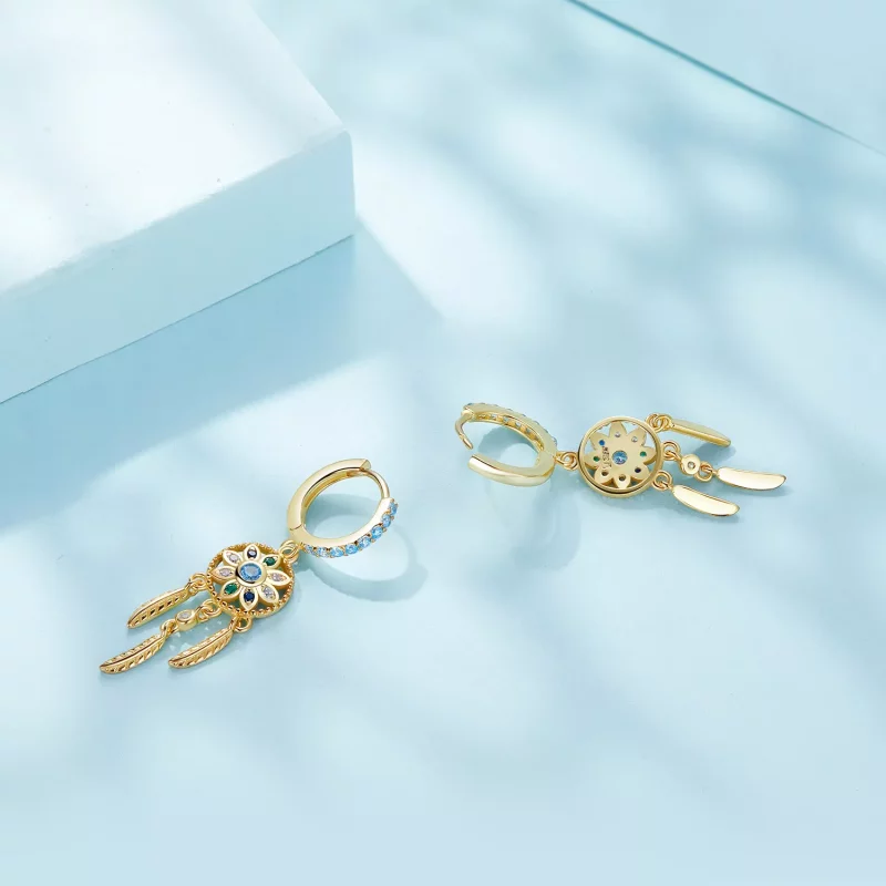 (afbeelding voor) Pandora Stijl Gouden Droomvanger Hanger Oorbellen - SCE713-B - Bekijken 4