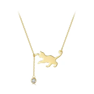 Pandora-stijl Gouden Kattenketting met Stoute Kitten - SCN232-B (afbeelding voor) Pandora-stijl Gouden Kattenketting met Stoute Kitten - SCN232-B