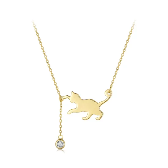 (afbeelding voor) Pandora-stijl Gouden Kattenketting met Stoute Kitten - SCN232-B