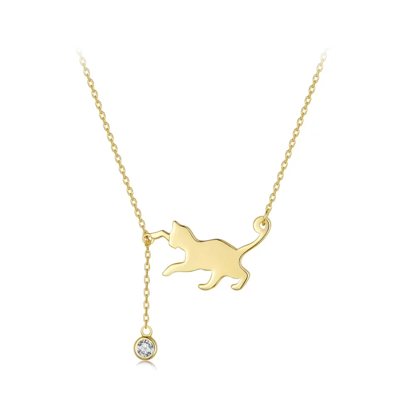 (afbeelding voor) Pandora-stijl Gouden Kattenketting met Stoute Kitten - SCN232-B