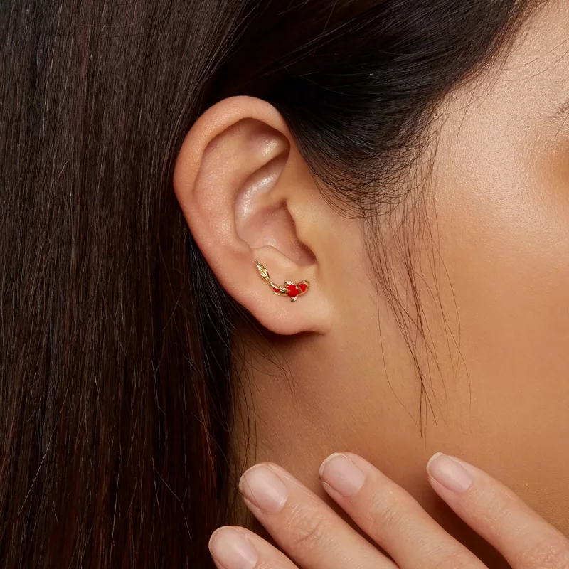 (afbeelding voor) Pandora-stijl Gouden Koi-Zilveren Studs Oorbellen - SCE812-B - Bekijken 7