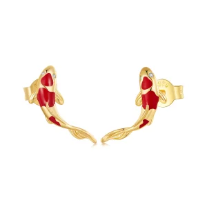 Pandora-stijl Gouden Koi-Zilveren Studs Oorbellen - SCE812-B (afbeelding voor) Pandora-stijl Gouden Koi-Zilveren Studs Oorbellen - SCE812-B