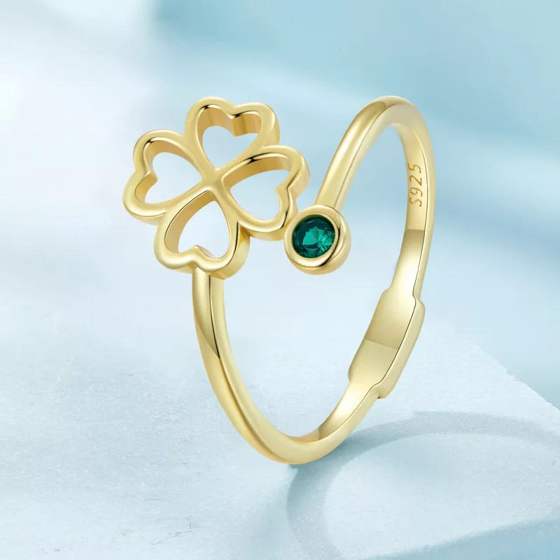 (afbeelding voor) Pandora Stijl Gouden open ring met vierklaver - SCR843-B - Bekijken 2