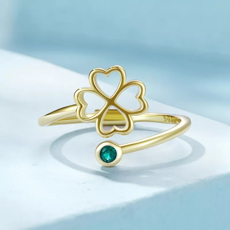 (afbeelding voor) Pandora Stijl Gouden open ring met vierklaver - SCR843-B - Bekijken 3
