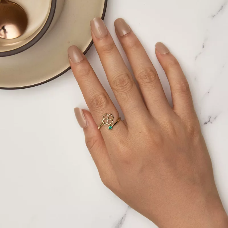(afbeelding voor) Pandora Stijl Gouden open ring met vierklaver - SCR843-B - Bekijken 5