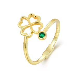 (afbeelding voor) Pandora Stijl Gouden open ring met vierklaver - SCR843-B
