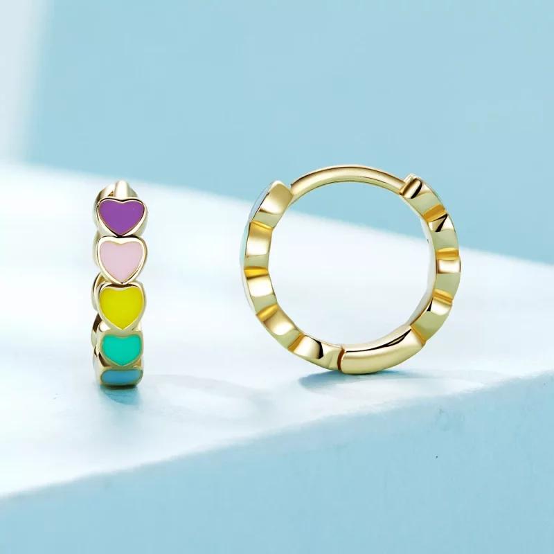(afbeelding voor) Pandora-stijl Gouden Regenboog Liefde Hoepel Oorbellen - SCE909-B - Bekijken 2