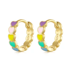 Pandora-stijl Gouden Regenboog Liefde Hoepel Oorbellen - SCE909-B (afbeelding voor) Pandora-stijl Gouden Regenboog Liefde Hoepel Oorbellen - SCE909-B