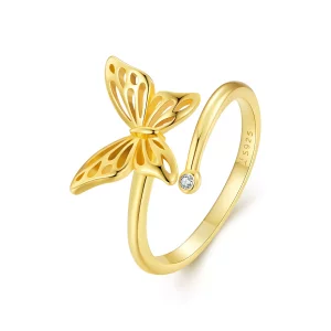 Pandora-stijl Gouden Vlinderdroom Ring - SCR448-B (afbeelding voor) Pandora-stijl Gouden Vlinderdroom Ring - SCR448-B