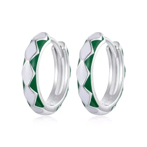 Pandora-stijl Groene en witte diamanten patroon Oorringen - SCE1611-GN (afbeelding voor) Pandora-stijl Groene en witte diamanten patroon Oorringen - SCE1611-GN