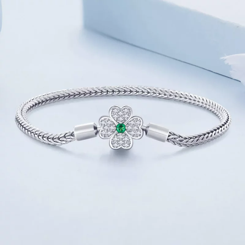 (afbeelding voor) Pandora Stijl Groene Zirkonia Geluksklaver Ketting Armband - BSB119 - Bekijken 2
