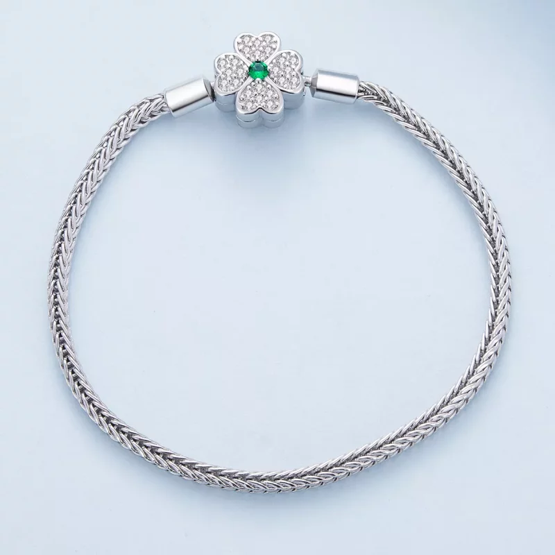 (afbeelding voor) Pandora Stijl Groene Zirkonia Geluksklaver Ketting Armband - BSB119 - Bekijken 3