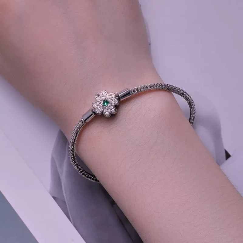 (afbeelding voor) Pandora Stijl Groene Zirkonia Geluksklaver Ketting Armband - BSB119 - Bekijken 5