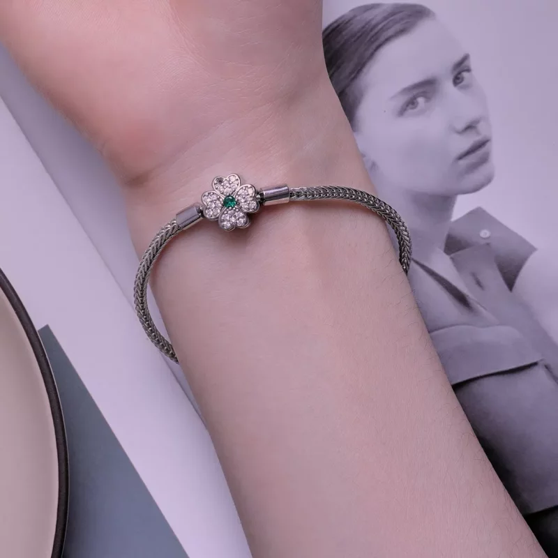 (afbeelding voor) Pandora Stijl Groene Zirkonia Geluksklaver Ketting Armband - BSB119 - Bekijken 6