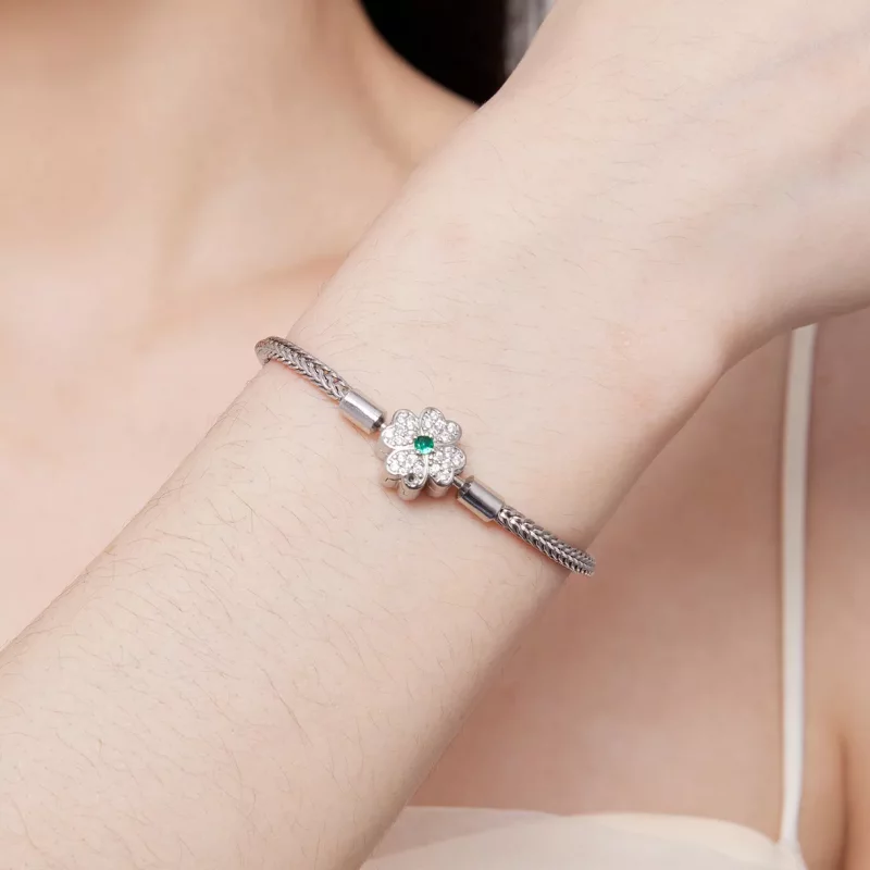 (afbeelding voor) Pandora Stijl Groene Zirkonia Geluksklaver Ketting Armband - BSB119 - Bekijken 7