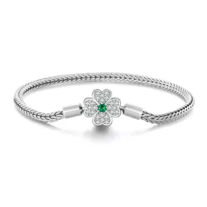 (afbeelding voor) Pandora Stijl Groene Zirkonia Geluksklaver Ketting Armband - BSB119