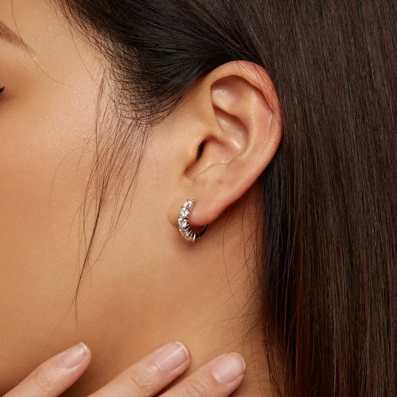 (afbeelding voor) Pandora-stijl halve hoepel Moissanite diamant oorbellen - MSE033 - Bekijken 7