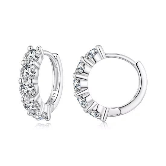 (afbeelding voor) Pandora-stijl halve hoepel Moissanite diamant oorbellen - MSE033