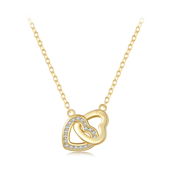 (afbeelding voor) Pandora Stijl Hart op Hart-925 Zilveren Ketting - SCN181-B