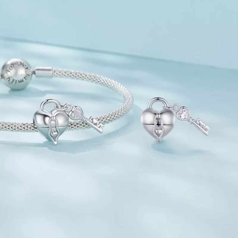 (afbeelding voor) Pandora Stijl Hart Slot Sleutel Bedel - SCC2580 - Bekijken 6