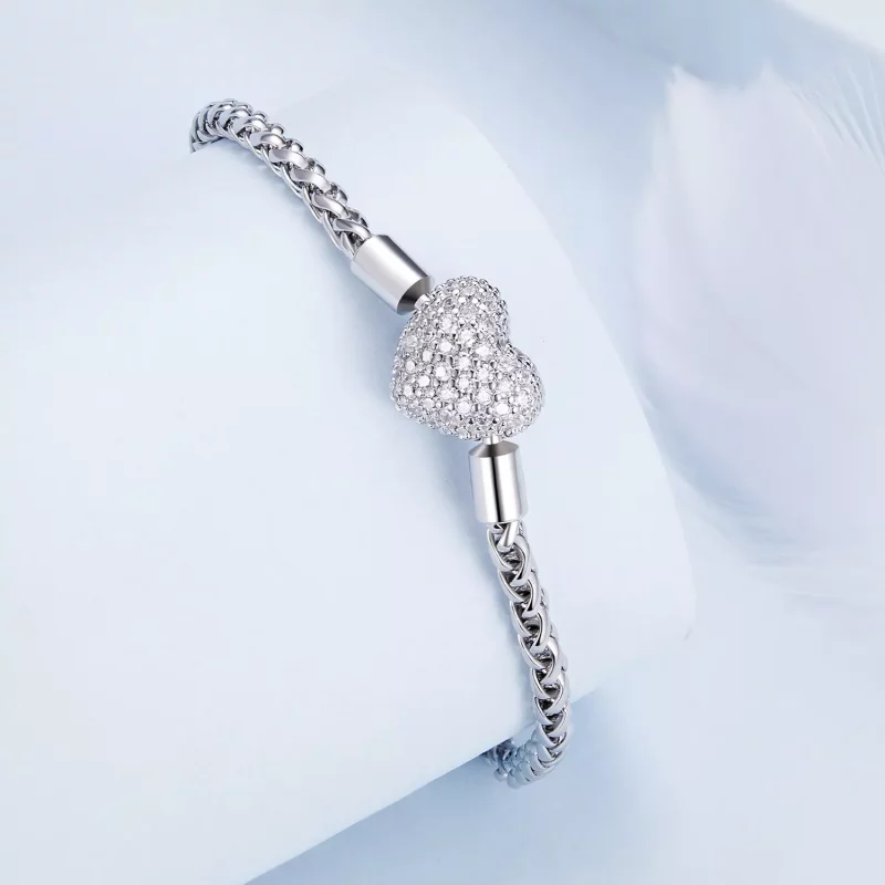 (afbeelding voor) Pandora-stijl Hartvormige Sprankelende Ketting Armband - BSB133 - Bekijken 2