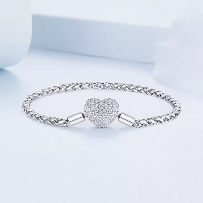 (afbeelding voor) Pandora-stijl Hartvormige Sprankelende Ketting Armband - BSB133 - Bekijken 3