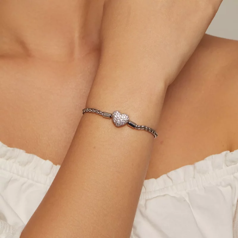 (afbeelding voor) Pandora-stijl Hartvormige Sprankelende Ketting Armband - BSB133 - Bekijken 4