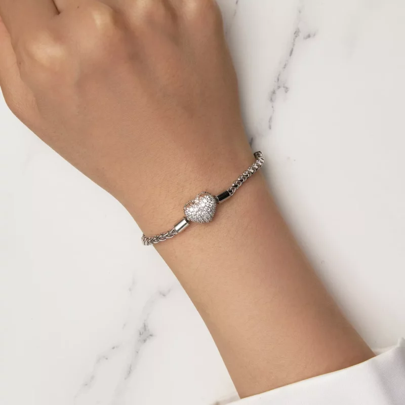 (afbeelding voor) Pandora-stijl Hartvormige Sprankelende Ketting Armband - BSB133 - Bekijken 7
