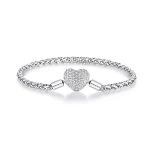 Pandora-stijl Hartvormige Sprankelende Ketting Armband - BSB133 (afbeelding voor) Pandora-stijl Hartvormige Sprankelende Ketting Armband - BSB133