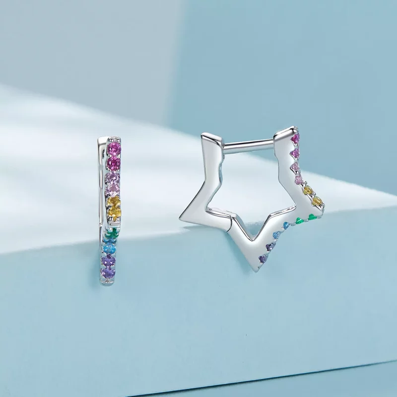 (afbeelding voor) Pandora Stijl Iridescent Sterren Hoepeloorbellen - SCE1627 - Bekijken 2
