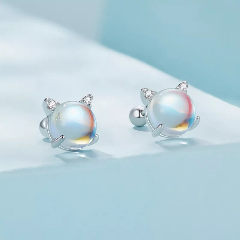 (afbeelding voor) Pandora Stijl Katten Maansteen Studs Oorbellen - SCE1622 - Bekijken 2