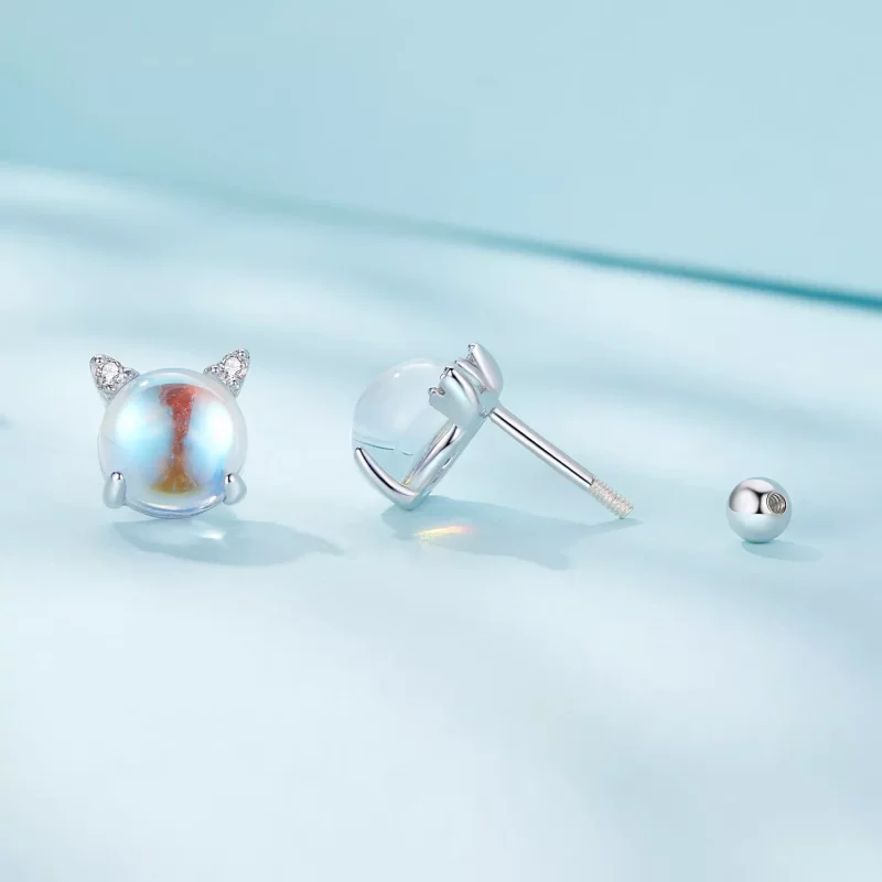 (afbeelding voor) Pandora Stijl Katten Maansteen Studs Oorbellen - SCE1622 - Bekijken 3