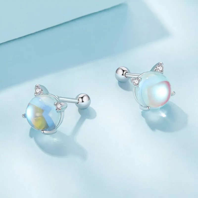 (afbeelding voor) Pandora Stijl Katten Maansteen Studs Oorbellen - SCE1622 - Bekijken 4