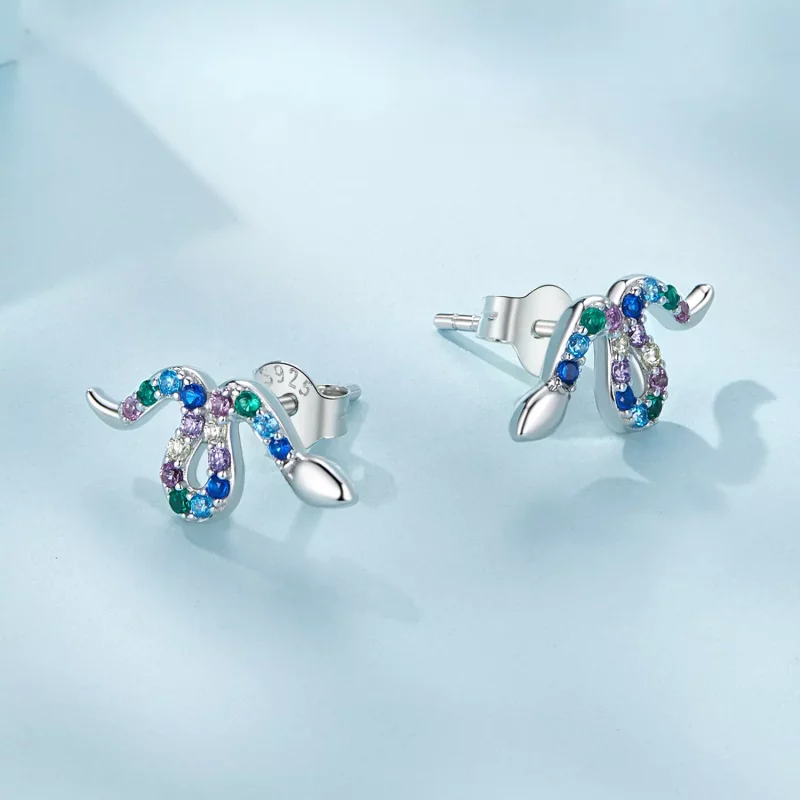 (afbeelding voor) Pandora-stijl Kleurrijke Slange Studs Oorbellen - SCE1633 - Bekijken 3