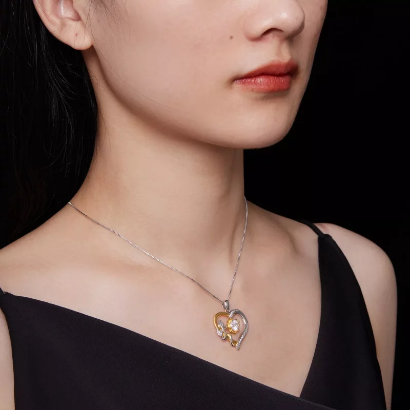 (afbeelding voor) Pandora-stijl Liefde Moissanite Ketting (Eén Certificaat) - MSN012 - Bekijken 8