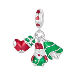 (afbeelding voor) Pandora Stijl Luminous Kerstboom, Kerstman en sokken Hanger - SCC2647