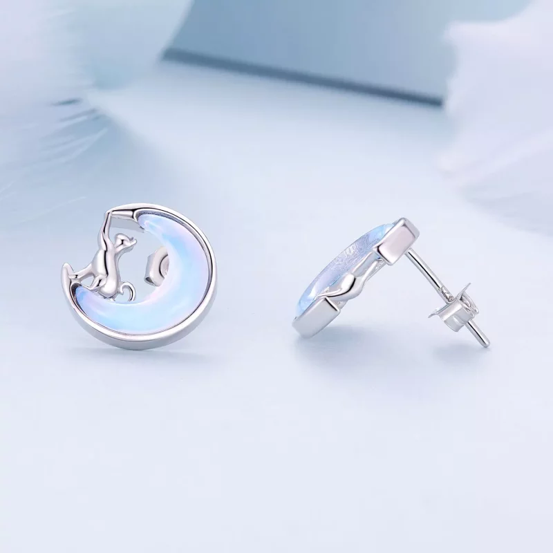 (afbeelding voor) Pandora-stijl Maan Kat Studs Oorbellen - BSE913 - Bekijken 4