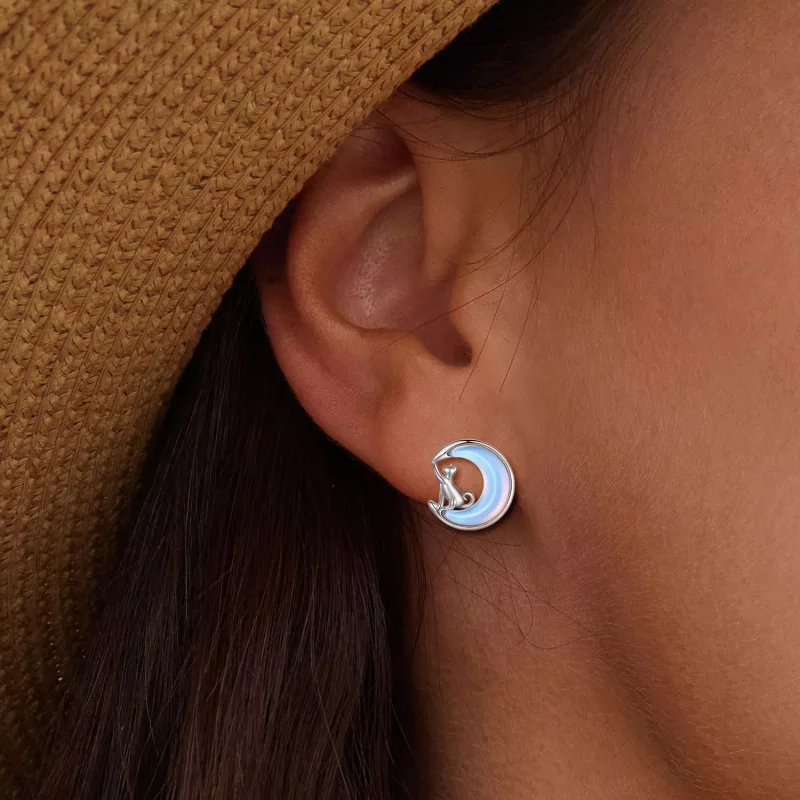 (afbeelding voor) Pandora-stijl Maan Kat Studs Oorbellen - BSE913 - Bekijken 5