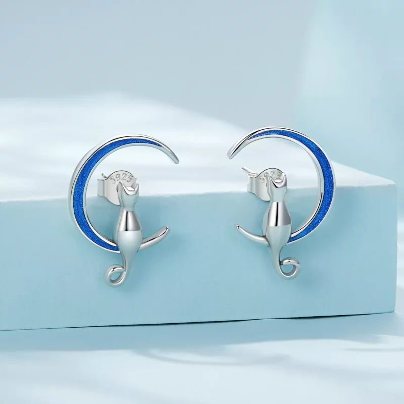 (afbeelding voor) Pandora-stijl Maan Kat Studs Oorbellen - SCE1609 - Bekijken 2