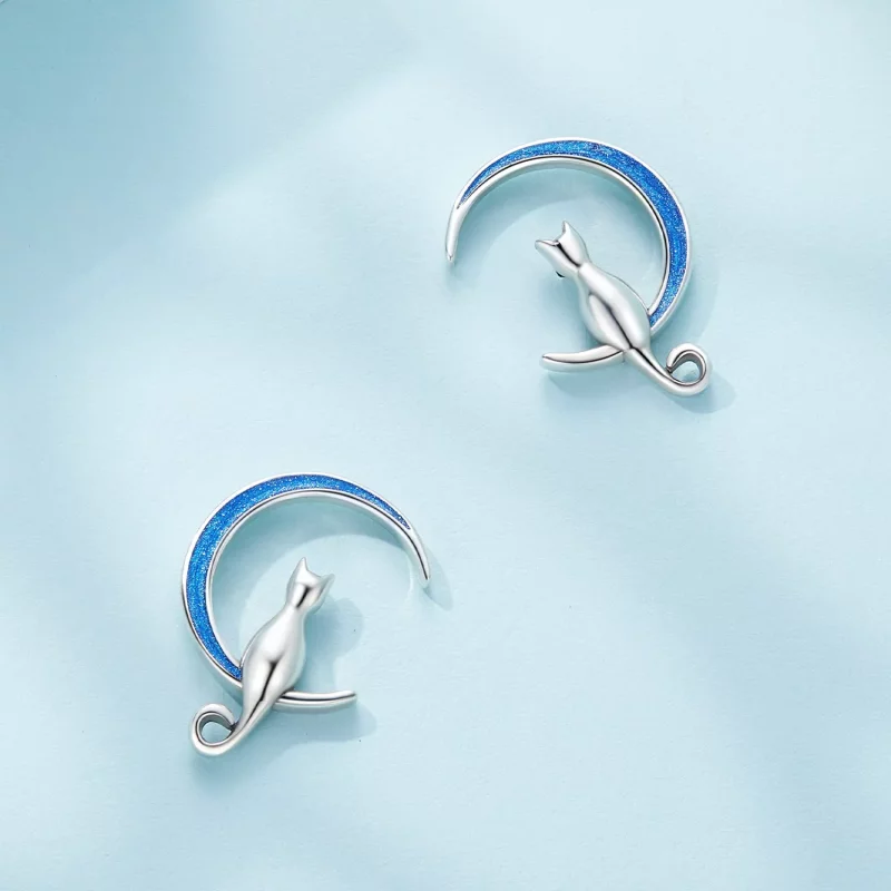 (afbeelding voor) Pandora-stijl Maan Kat Studs Oorbellen - SCE1609 - Bekijken 3