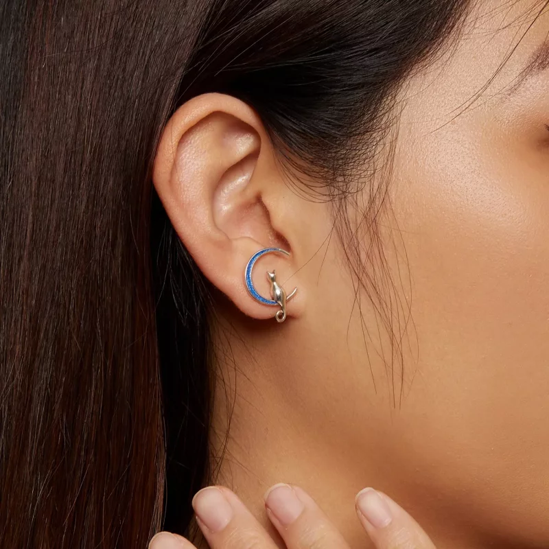 (afbeelding voor) Pandora-stijl Maan Kat Studs Oorbellen - SCE1609 - Bekijken 5
