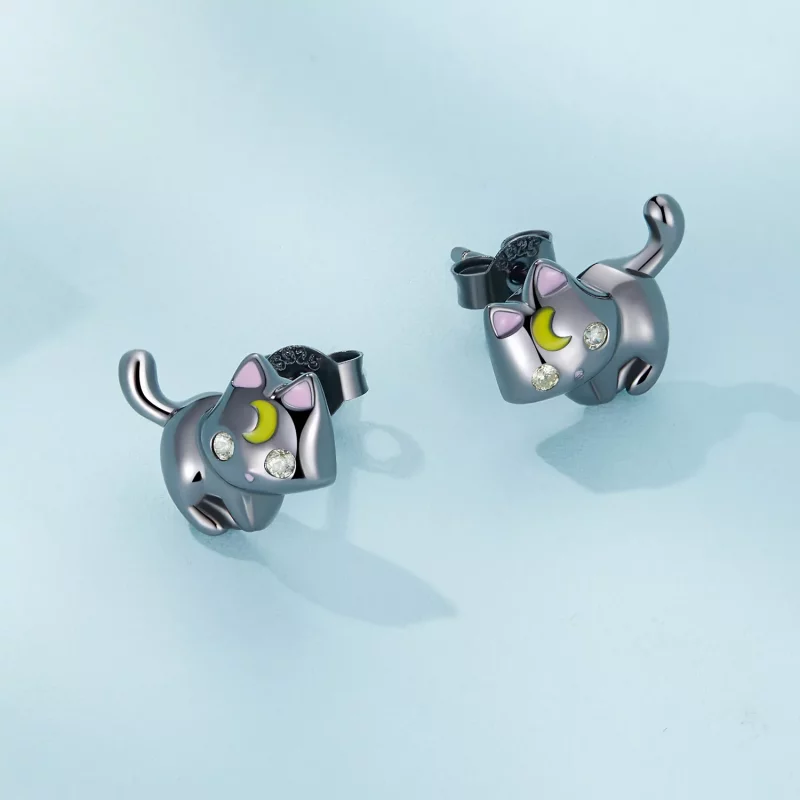 (afbeelding voor) Pandora-stijl Maan Kitten Studs Oorbellen - SCE1584 - Bekijken 4
