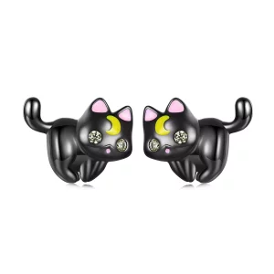 Pandora-stijl Maan Kitten Studs Oorbellen - SCE1584 (afbeelding voor) Pandora-stijl Maan Kitten Studs Oorbellen - SCE1584