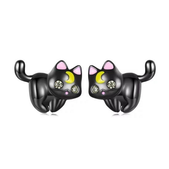 (afbeelding voor) Pandora-stijl Maan Kitten Studs Oorbellen - SCE1584