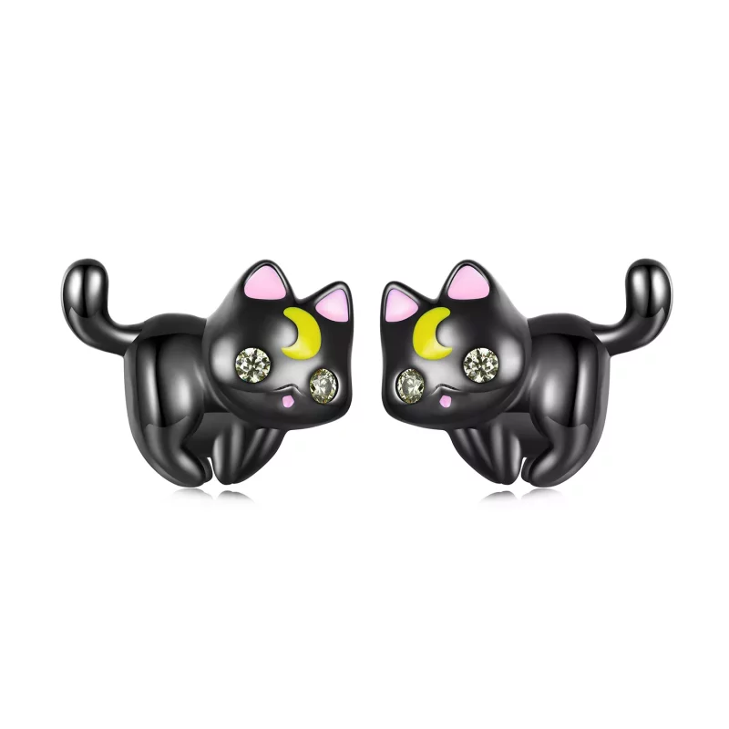 (afbeelding voor) Pandora-stijl Maan Kitten Studs Oorbellen - SCE1584