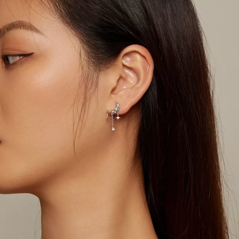 (afbeelding voor) Pandora Stijl Maan Kwastje Studs Oorbellen - BSE858 - Bekijken 5