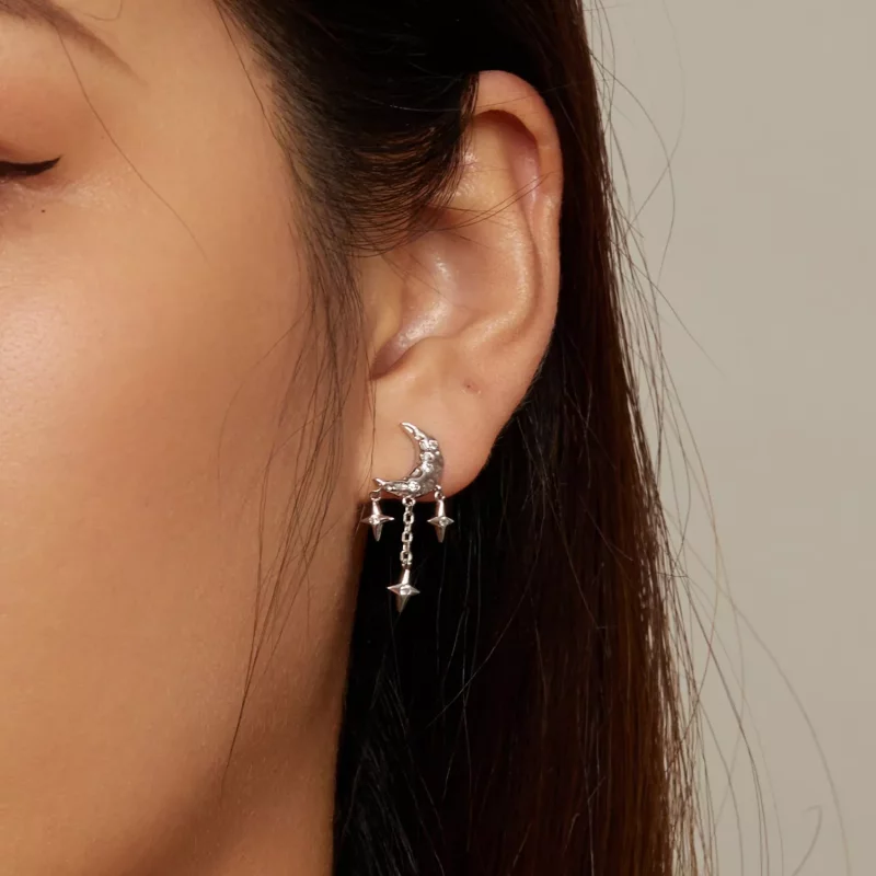 (afbeelding voor) Pandora Stijl Maan Kwastje Studs Oorbellen - BSE858 - Bekijken 7