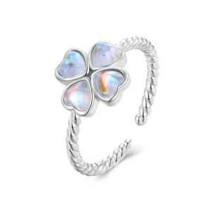 Pandora Stijl Maanlicht Klavertje Open Ring - BSR458-E (afbeelding voor) Pandora Stijl Maanlicht Klavertje Open Ring - BSR458-E