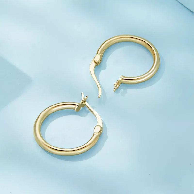 (afbeelding voor) Pandora-stijl Medium Hoop Effen Zilveren Oorringen - SCE1608-MB - Bekijken 4